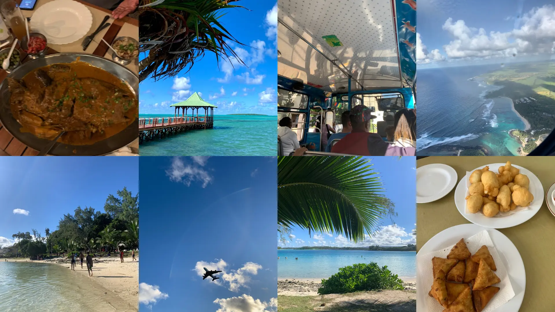Mahebourg île Maurice - plage de Grand Port bus local spécialités et vue sur les avions