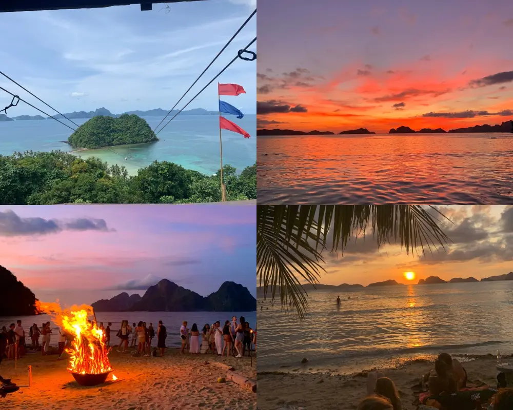 El Nido Palawan Philippines - tyrolienne Las Cabanas feux de camp et couchers de soleil flamboyants